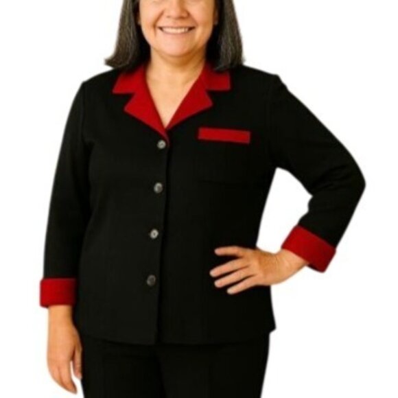 Sag Harbor Petite M Black Red Contrast Trim Button Front Blazer Vintage Retro - Picture 1 of 11